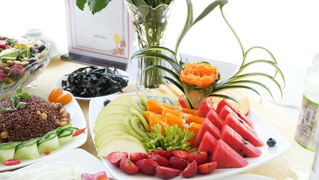 a colorful plate of fresh fruits and vegetables