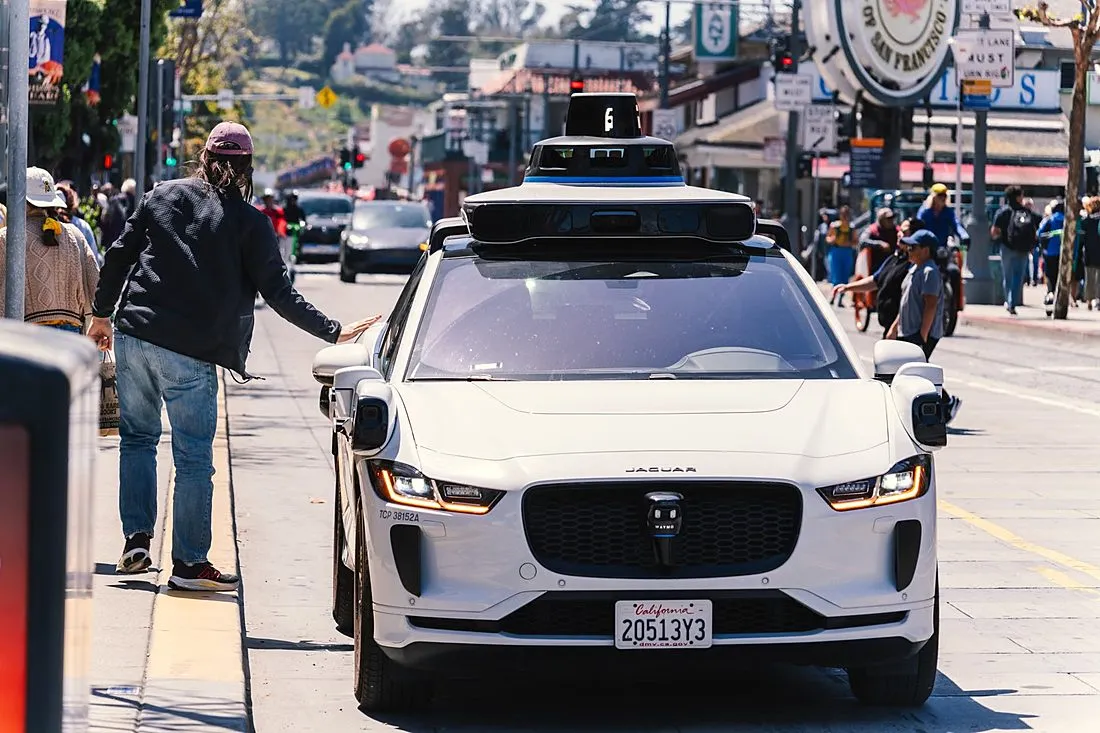 a self-driving car on a city street